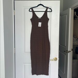 Showpo Novida Midi Textured Dress - Chocolate Brown size US 6. NWT Never worn!